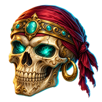 Ivory pirate skull wearing a red headscarf